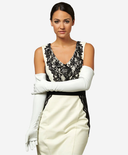 Angelina (ivory) - Italian silk lined 16-button length leather bridal / opera gloves — photo 1 of 10