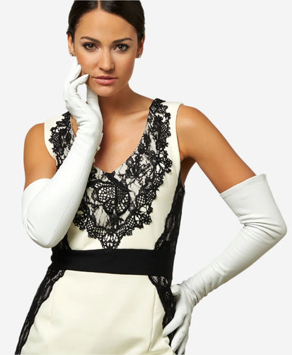 Angelina (ivory) - Italian silk lined 16-button length leather bridal / opera gloves — photo 3 of 10