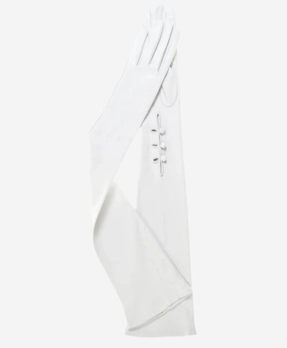 Angelina (ivory) - Italian silk lined 16-button length leather bridal / opera gloves — photo 2 of 10