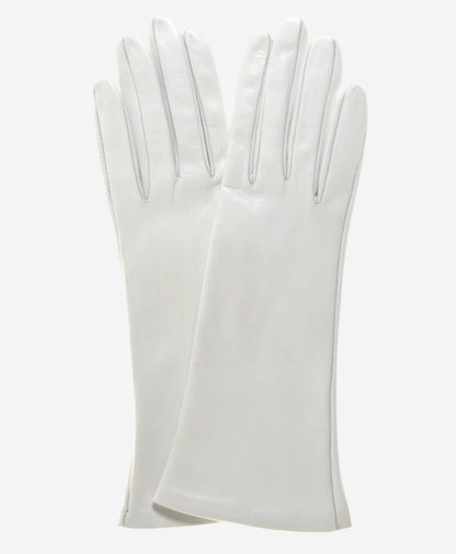 CW01W4 (ivory) - Italian Silk Lined 4-Button Length White Leather Bridal Gloves — photo 1 of 7