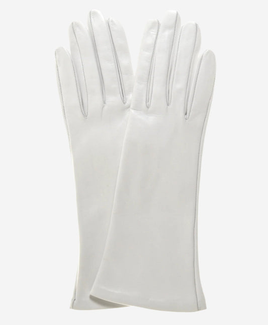 CW01W4 (ivory) - Italian Silk Lined 4-Button Length White Leather Bridal Gloves — photo 1 of 7