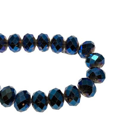 Czech Firepolished Glass Beads 16mm x 13mm Metallic Blue AB Faceted Rondelles - 19 Bead Strand