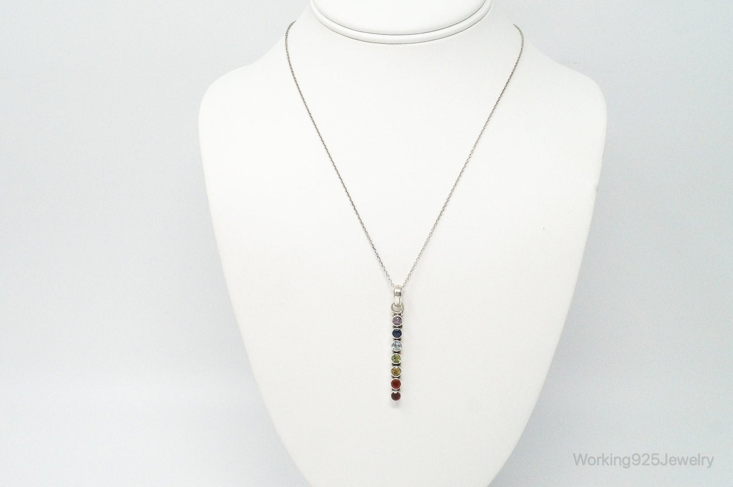 Vintage Multi Gemstone Sterling Silver Necklace