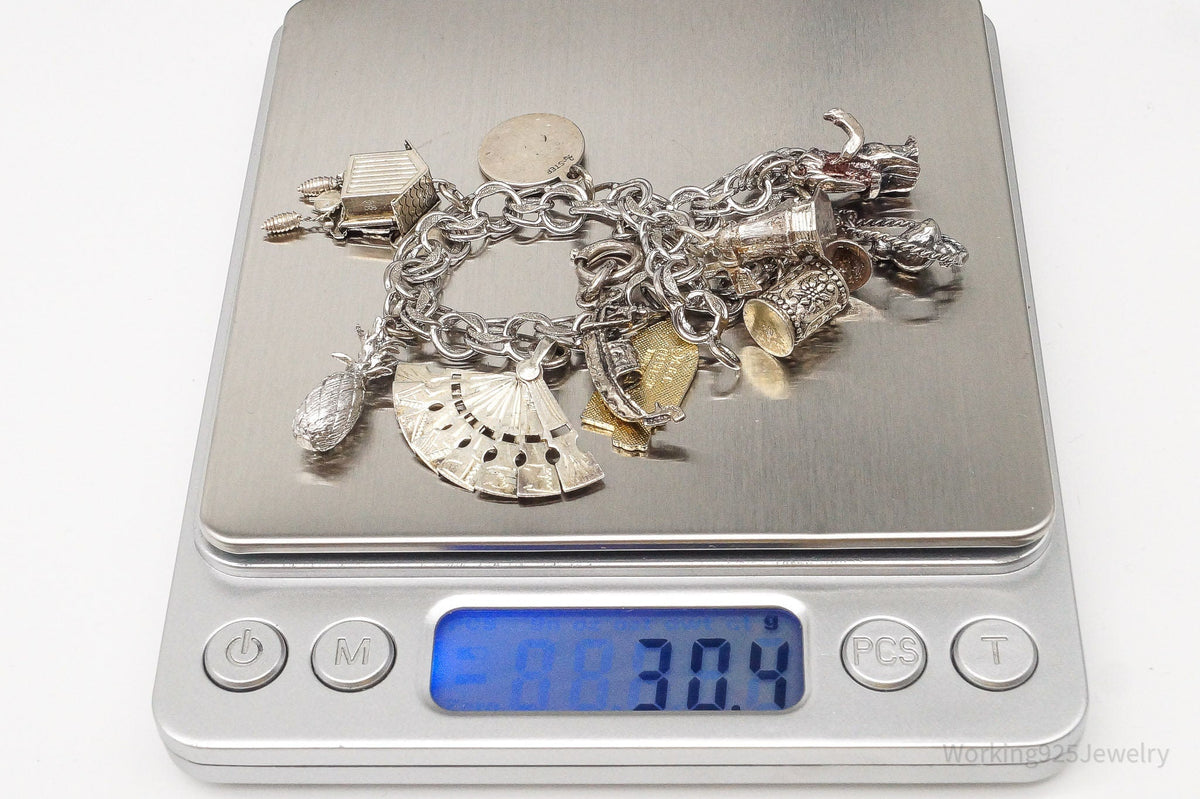 Antique Vintage Charms Sterling Silver Bracelet