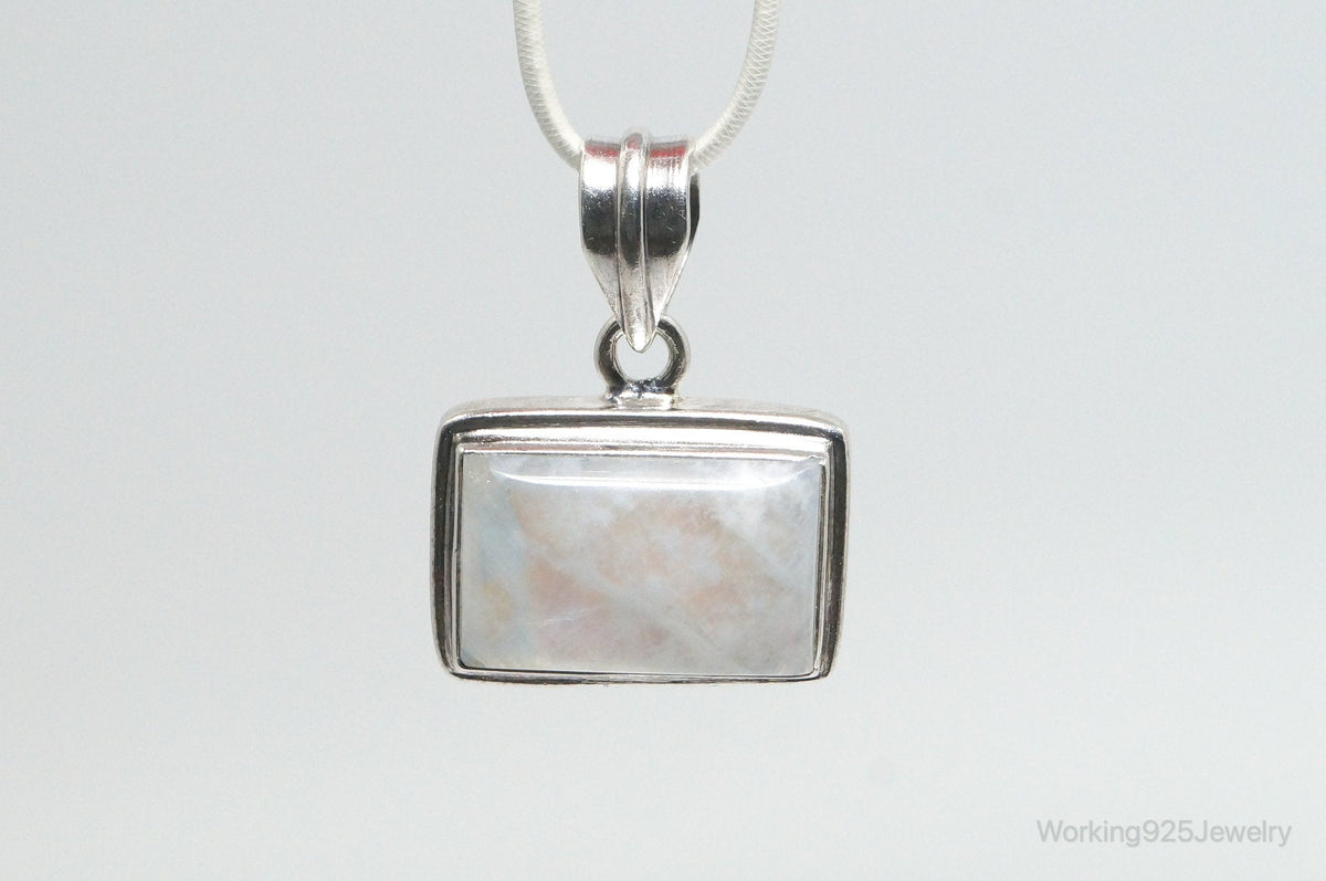 Vintage Large Moonstone Sterling Silver Necklace Pendant