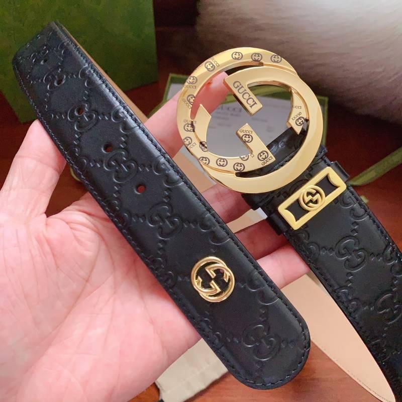 GUCCI Embellished coated-canvas and leather belt 'Black'