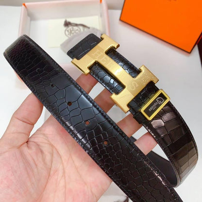 Hermes Men Gold Buckle Belt 'Black'