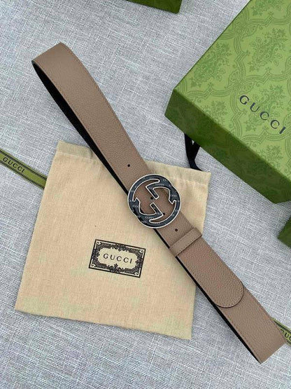 GUCCI Embellished coated-canvas and leather belt 'Beige'