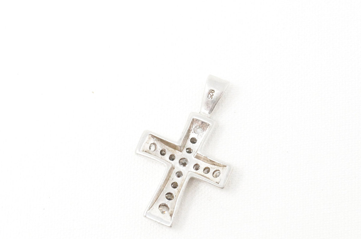 Vintage Cubic Zirconia Cross Sterling Silver Necklace Pendant