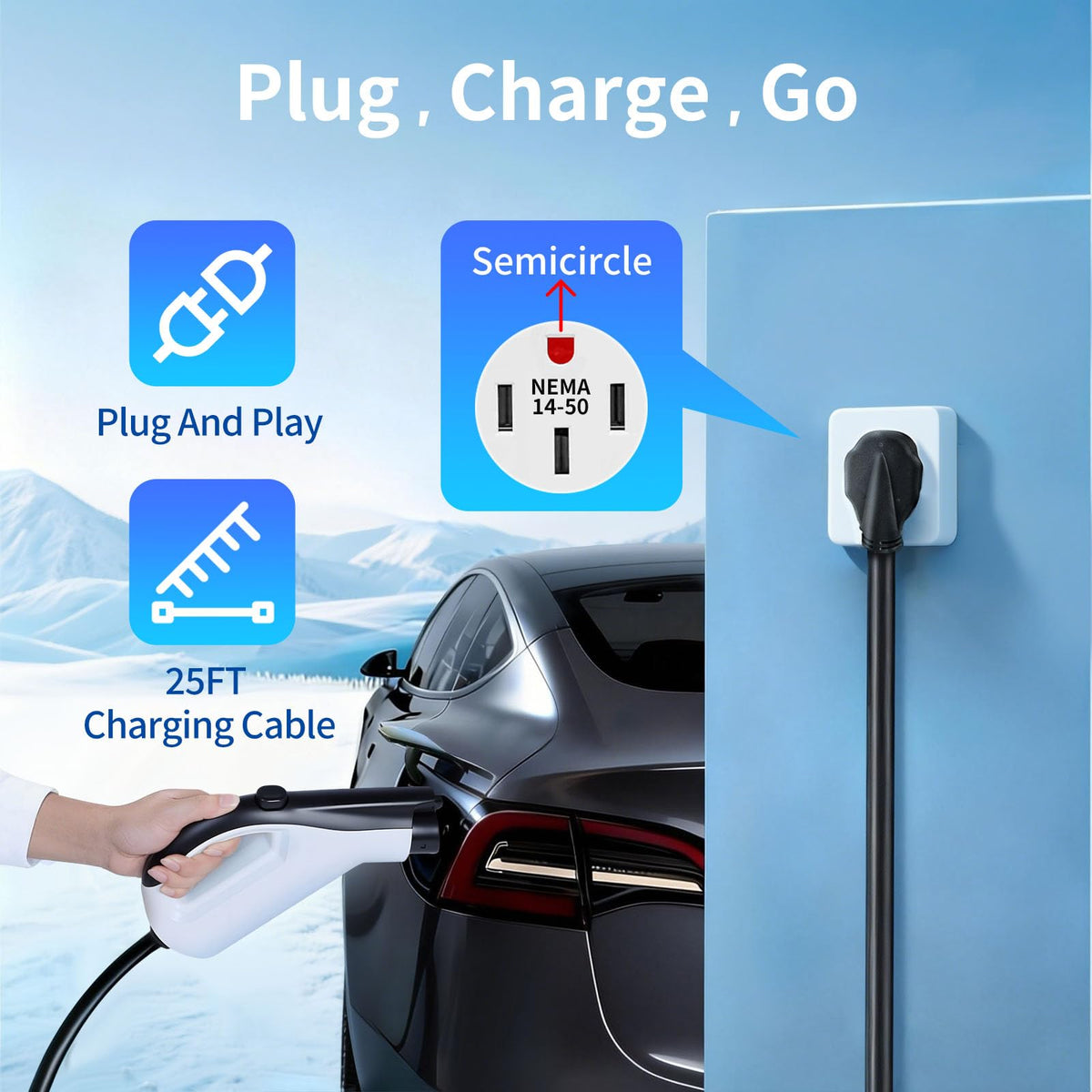 WenStorm Level 2 Portable EV Charger 32A NEMA 14-50 with 25FT Cable