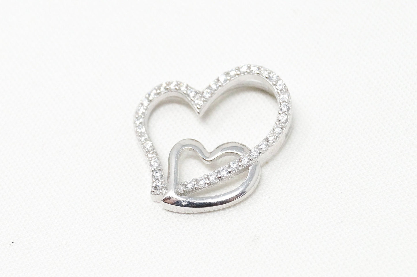 Vintage Open Hearts Collection CZ Sterling Silver Necklace Pendant