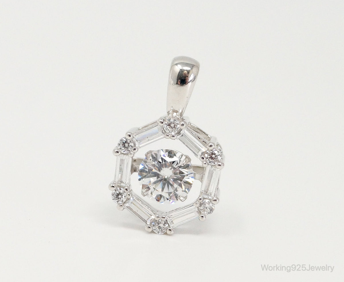 Vintage Art Deco Cubic Zirconia Sterling Silver Necklace Pendant