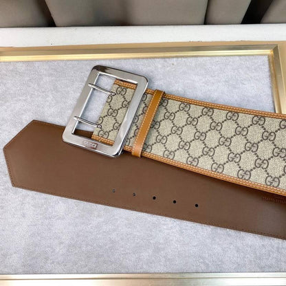 GUCCI Embellished coated-canvas and leather Women belt 'Beige'