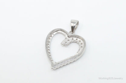 Vintage Open Heart Cubic Zirconia Accented Sterling Silver Pendant