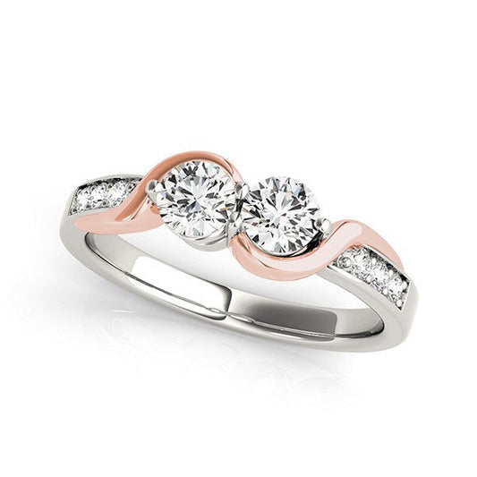 14k White And Rose Gold Round Two Diamond Curved Band Ring (5/8 cttw) — photo 1 of 6