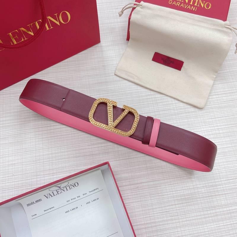 Valentino V logo Hammered Buckle Reversible Wide Signature Belt 'Red/Pink'