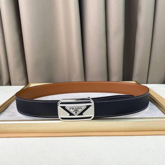 Prada Leather Belt Brushed Silver Buckle 'Black'