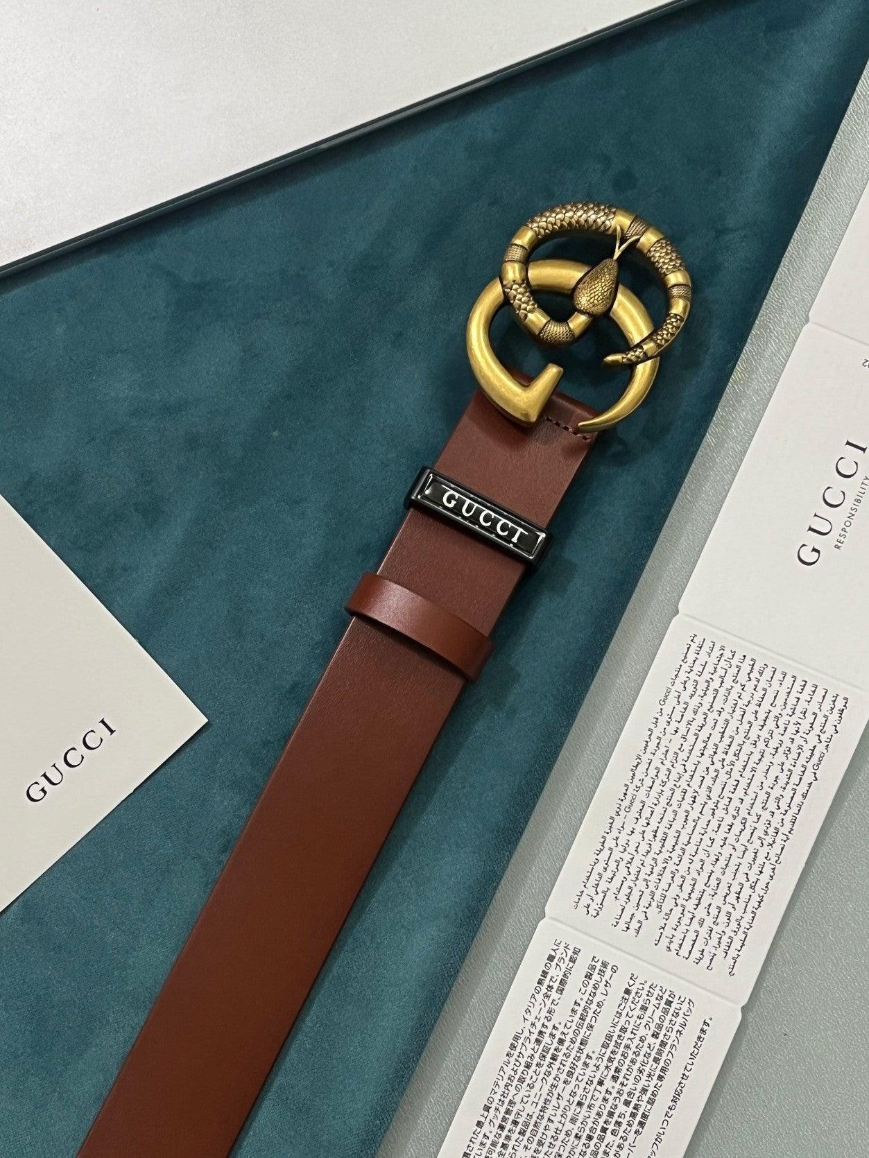 GUCCI Embellished coated-canvas and leather belt 'Brown'
