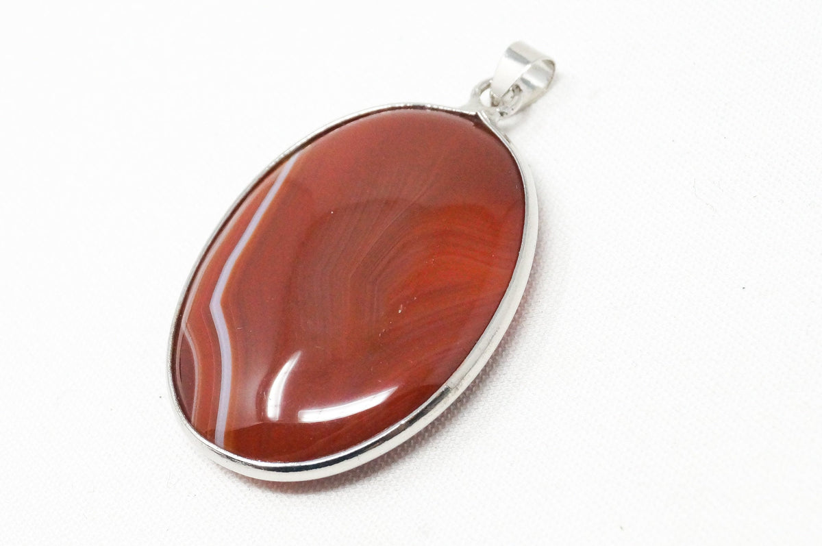 Vintage Large Red Lace Agate 18K White Gold Plated Sterling Silver Pendant