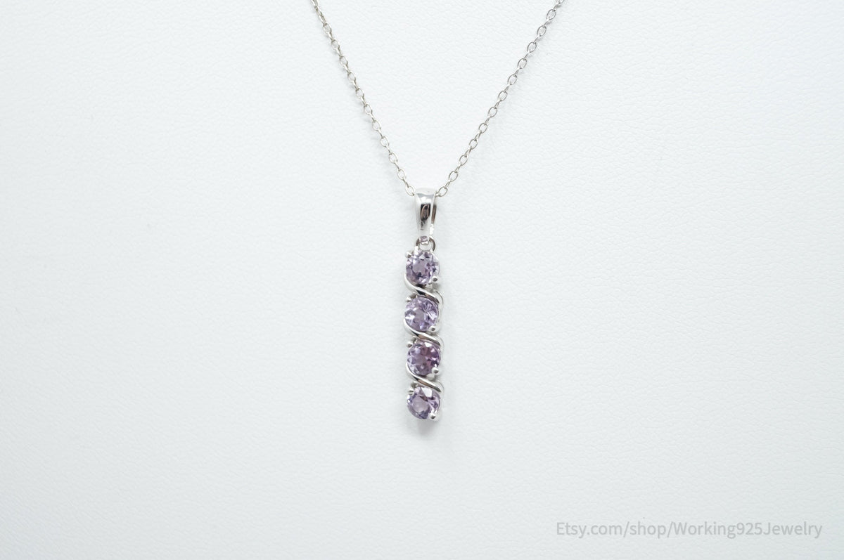 Vintage Amethyst Art Deco Sterling Silver Long Chain Necklace