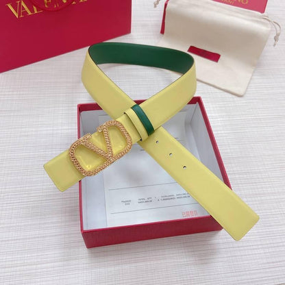 Valentino V logo Hammered Buckle Reversible Wide Signature Belt 'Lime/Green'