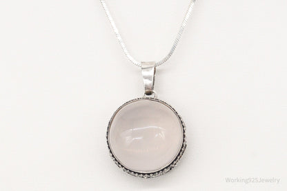 Vintage Large Rose Quartz Sterling Silver Necklace