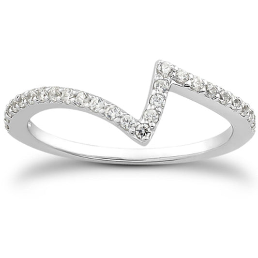 14k White Gold Fancy Zig Zag Pave Diamond Wedding Ring Band — photo 1 of 4