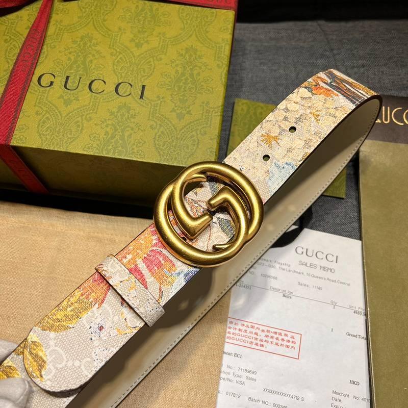 Gucci Guccissima Leather Floral Print Double Gold G Buckle Woman Belt 'Multicolor'