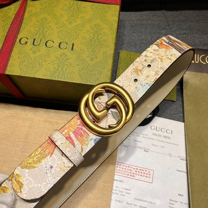 Gucci Guccissima Leather Floral Print Double Gold G Buckle Woman Belt 'Multicolor'