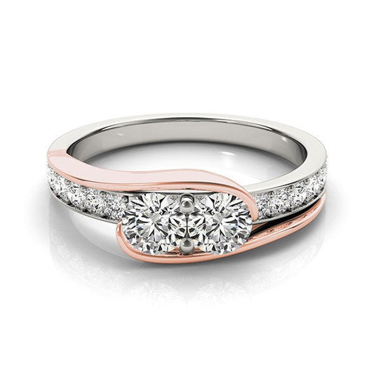Two Stone Diamond Ring in 14k White And Rose Gold (3/4 cttw) — photo 2 of 6