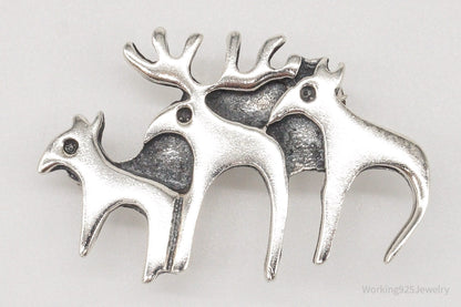 Vintage Moose Family Sterling Silver Brooch Pin