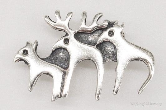 Vintage Moose Family Sterling Silver Brooch Pin