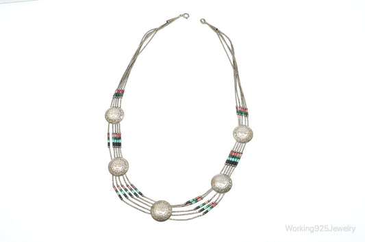 Vintage Native American Multi Gem Bead Kachina Sterling Silver Necklace — photo 2 of 10