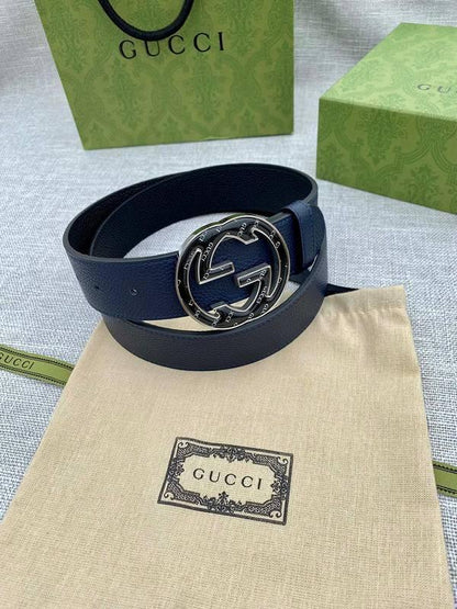 GUCCI Embellished coated-canvas and leather belt 'Blue'