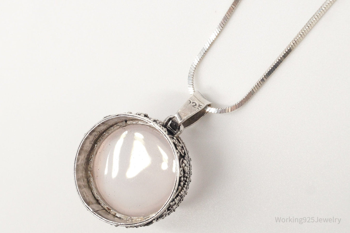 Vintage Large Rose Quartz Sterling Silver Necklace