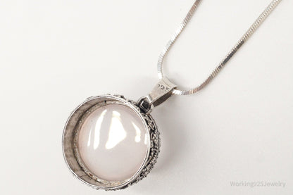Vintage Large Rose Quartz Sterling Silver Necklace