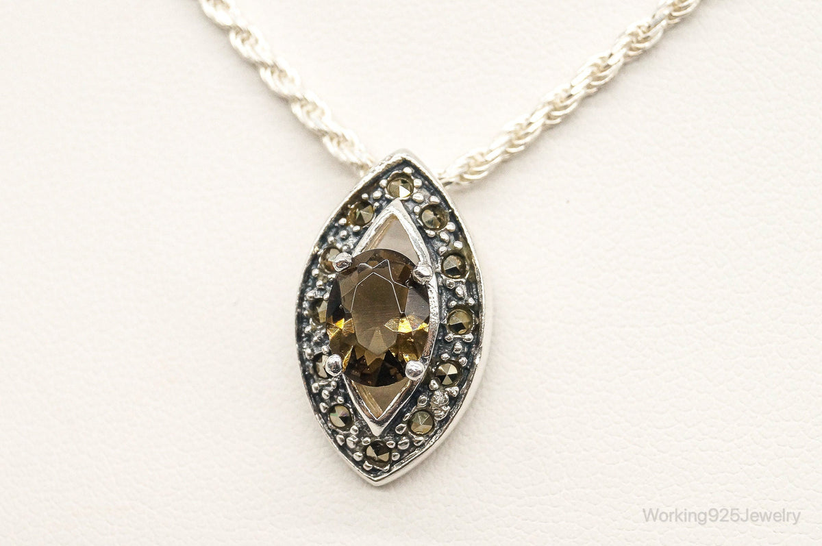 Vintage Smoky Topaz Marcasite Art Deco Sterling Silver Necklace — photo 4 of 9
