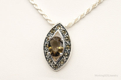 Vintage Smoky Topaz Marcasite Art Deco Sterling Silver Necklace — photo 4 of 9