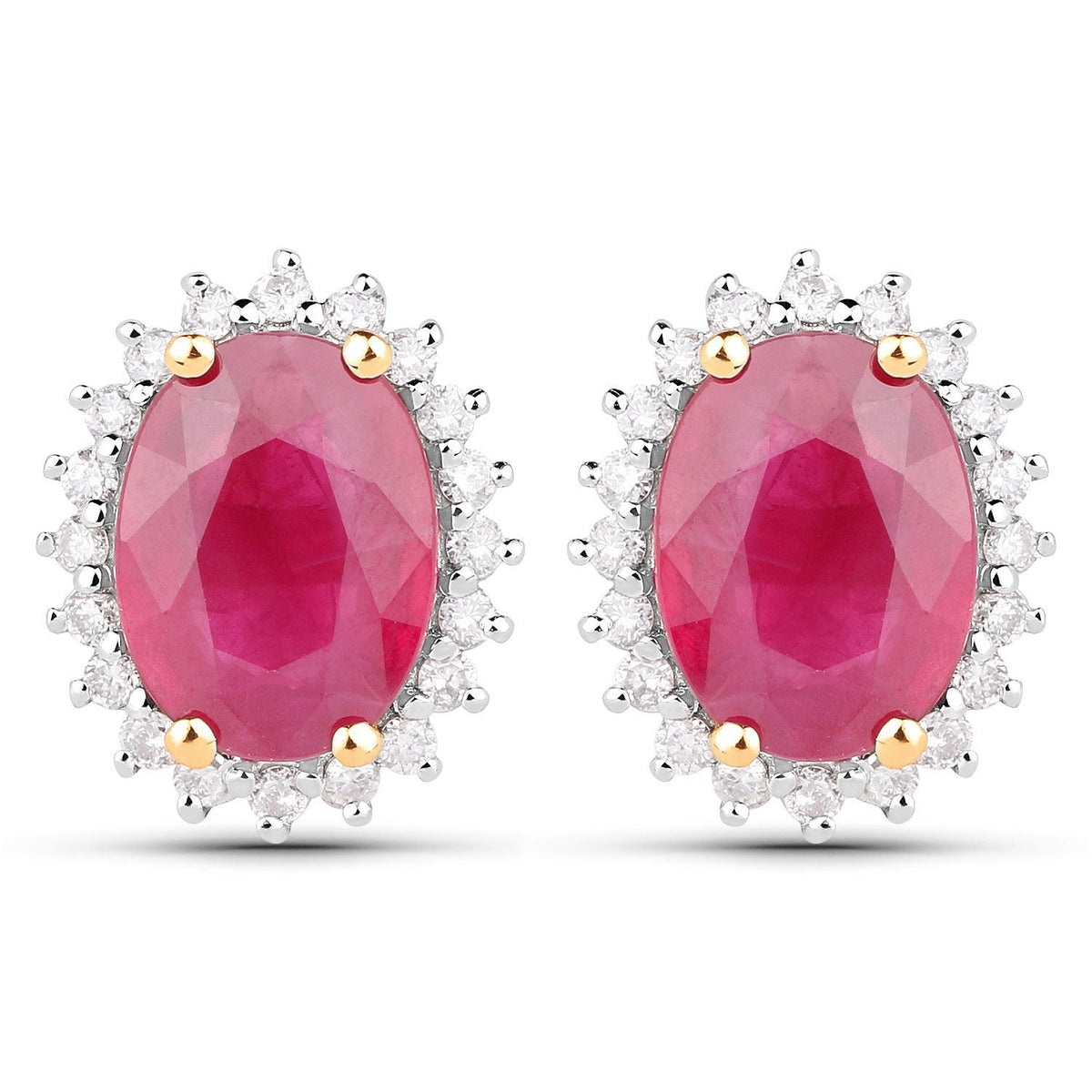 3.14 Carat Genuine Ruby and White Diamond 14K Yellow Gold Earrings