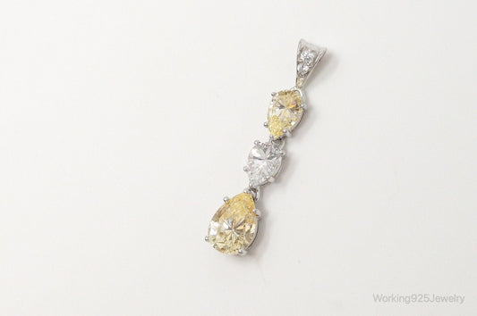 Vintage Large Citrine Cubic Zirconia Sterling Silver Pendant