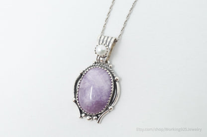 Vintage Southwestern Charoite Pearl Sterling Silver Necklace