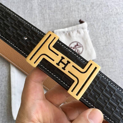 Hermes Men Gold Buckle Belt 'Black'