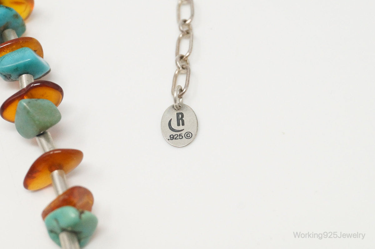 Designer Carolyn Pollack Relios Turquoise Amber Sterling Silver Necklace