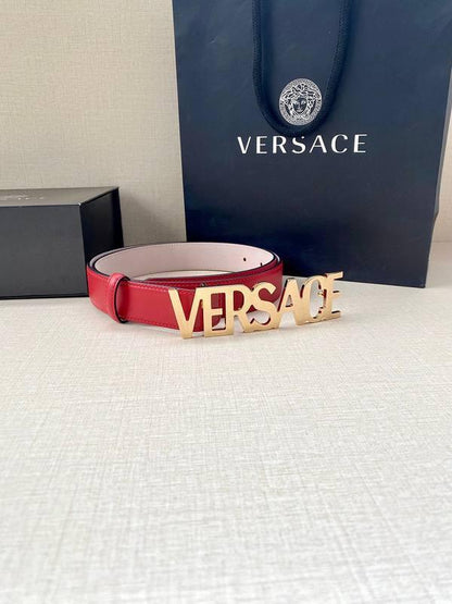 Versace Women's Leather Logo Decorated Buckle Belt