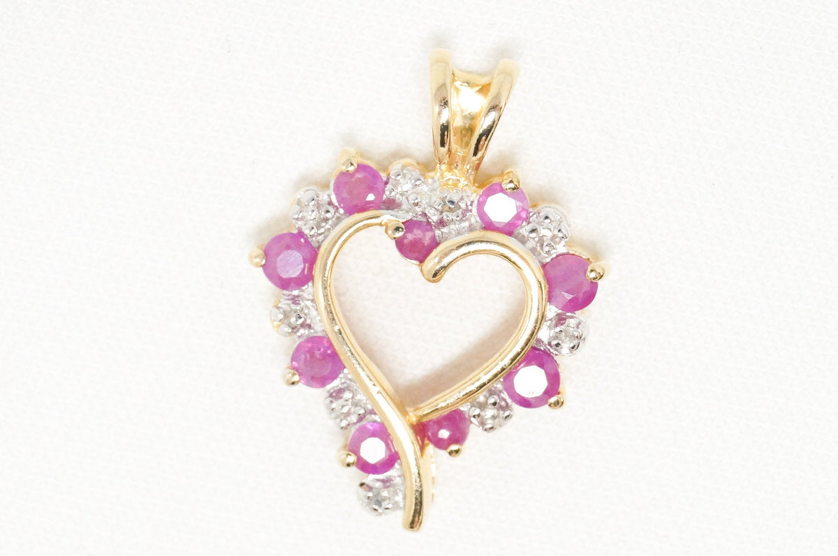 Vintage Ruby Heart Cubic Zirconia Gold Vermeil Sterling Silver Necklace Pendant