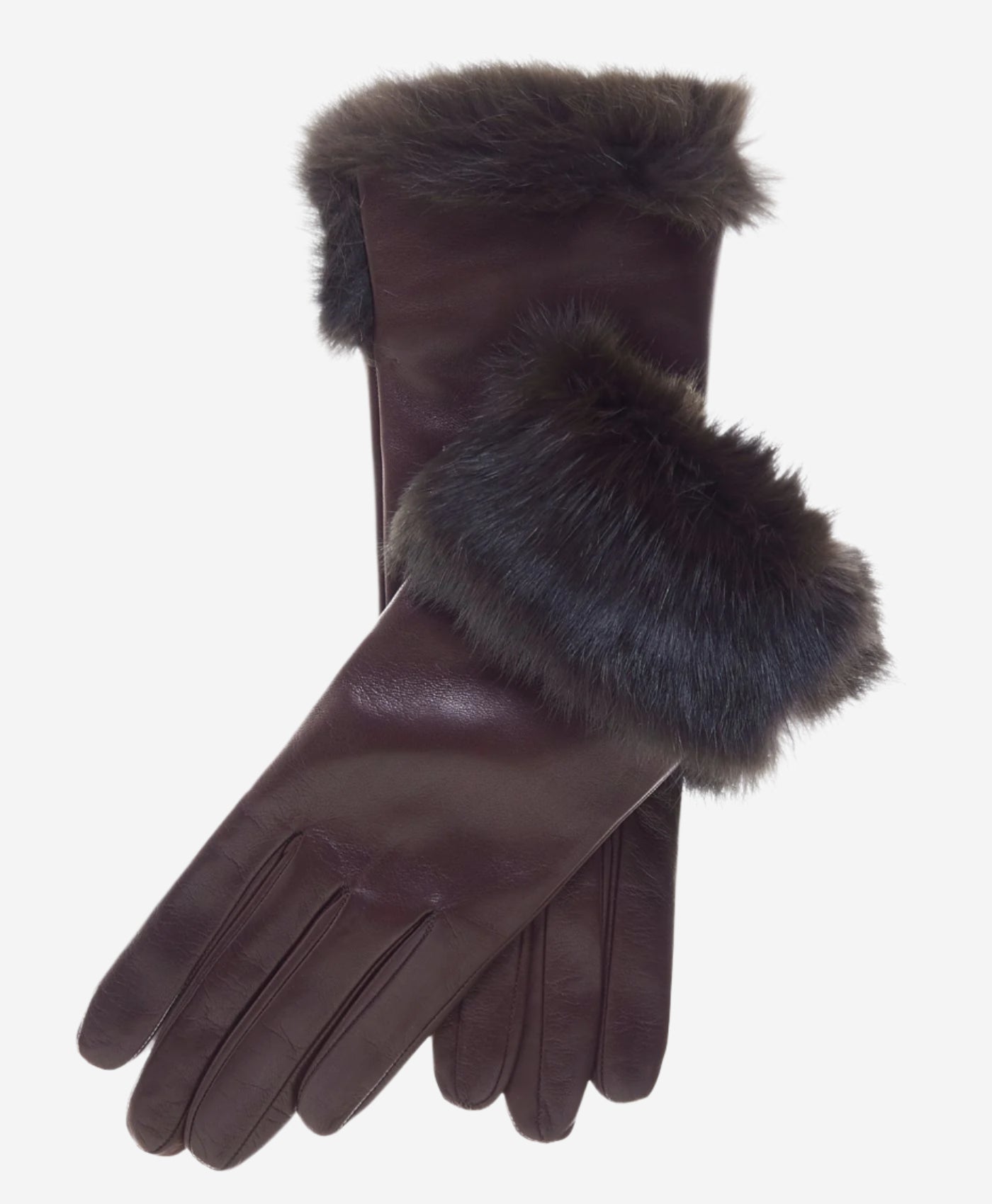 CC4009 (brown) - Women’s Italian rabbit fur cuff winter leather gloves — photo 1 of 7