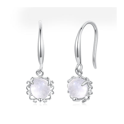 925 Sterling Silver White Gold Plated Natural Moonstone 2.0x0.7cm Earrings for Women