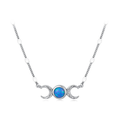 925 Sterling Silver White Gold Plated Synthetic Opal 40+5cm Pendant Necklace for Women