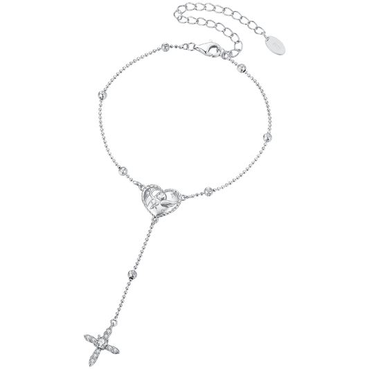 925 Sterling Silver White Gold Plated CZ Heart 15+6cm Bracelet for Women