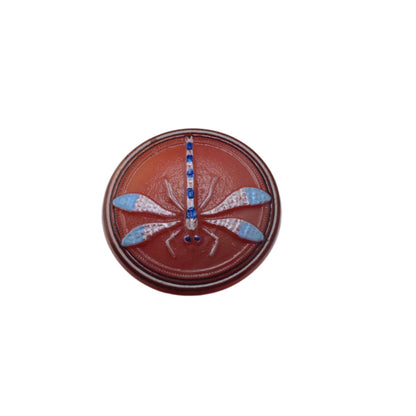 Czech Glass Dragonfly Button 31mm Terracotta Red Blue Wings